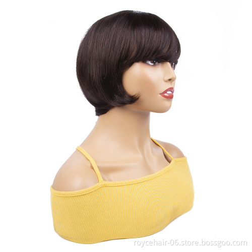 Short Pixie Cut Wigs Natural Full Machine Made Wig With Bangs Short Bob Wigs For Black Women